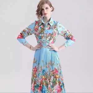 Plus Size Elegant Spring Floral Blue Dress